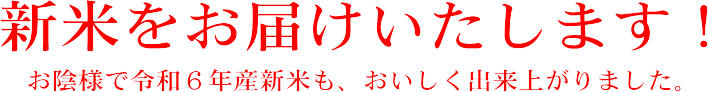 新米をお届けいたします。おかげ様で令和6年産新米も、おいしく出来上がりました。